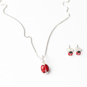 Ladybird Pendant Necklace and Earrings