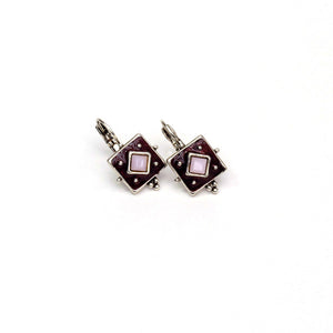 Deep Purple Enamel Earrings with Crystal